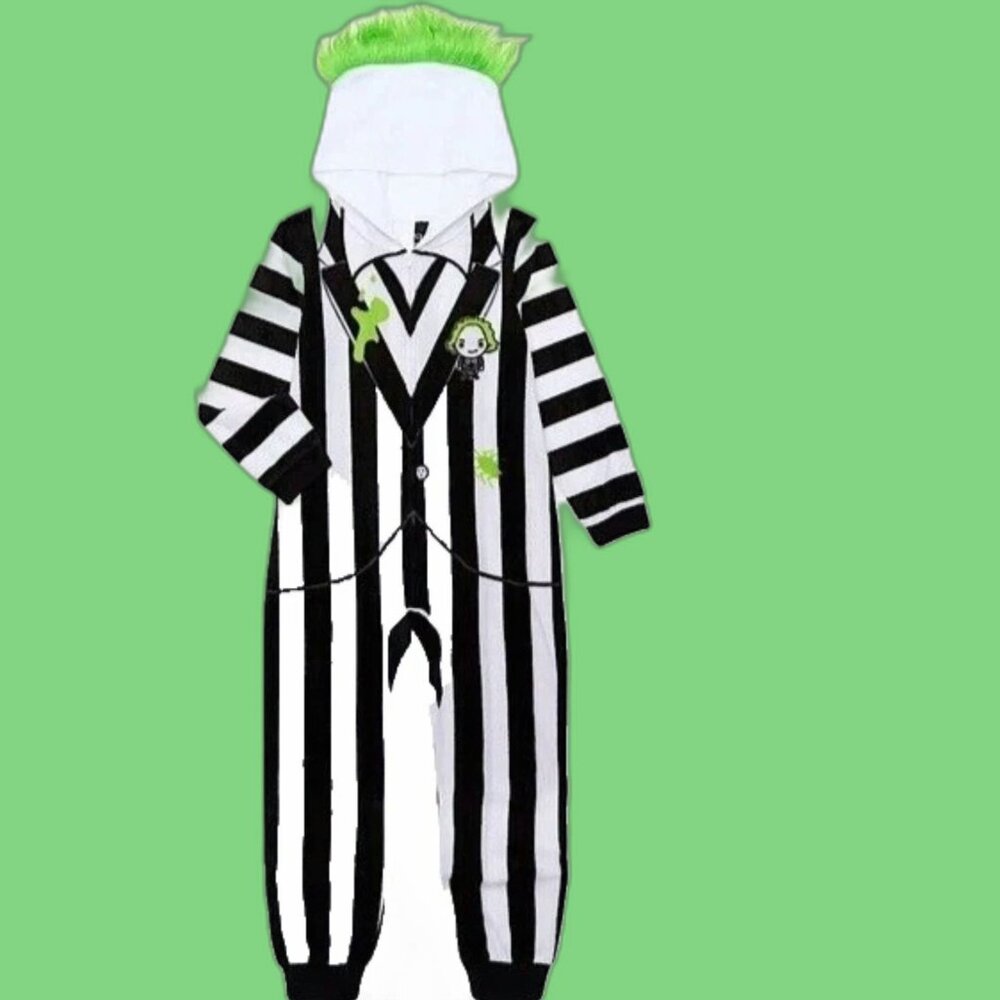 Beetlejuice Boys Hooded Union Suit Fleece Pajamas SIZE XS 4-5 NEW